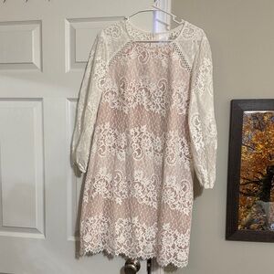 Vince Camuto Cream and Tan Lace Dress
